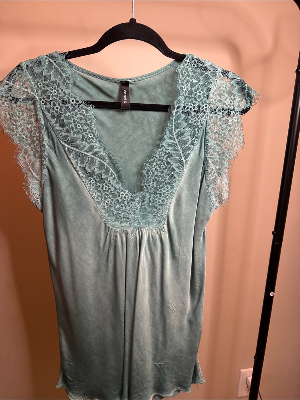 Vanity Fair Sage Green Lace-Trim Sleep Chemise